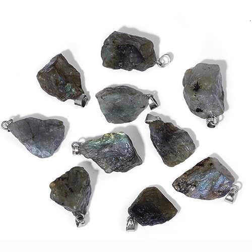 10pcs Irregular Raw Natural Labradorite Rock Stone Pendant Healing Crystal Chakra Gemstone Charm for Jewelry Making DIY Necklace Earrings Accessories Reiki - color: Labradorite