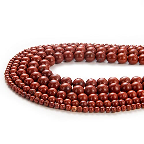 100Pcs Natural Stone Beads 6mm Red Jasper Round Gemstone Loose Beads with Elastic Bracelet String for Bracelets Necklace Jewelry Making - color: Red Jasper, size: 6mm