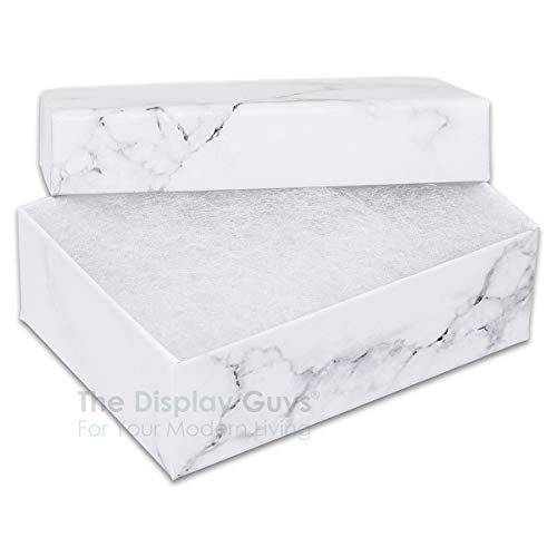 TheDisplayGuys - 100-Pack #32 Cotton Filled Cardboard Paper Jewelry Boxes Gift Case - Marble White (3.3" x 2.3" x 1.0") - for Shipping or Storage - size: 1 Count (Pack of 100), style: 3.3" x 2.3" x 1.0" (#32)