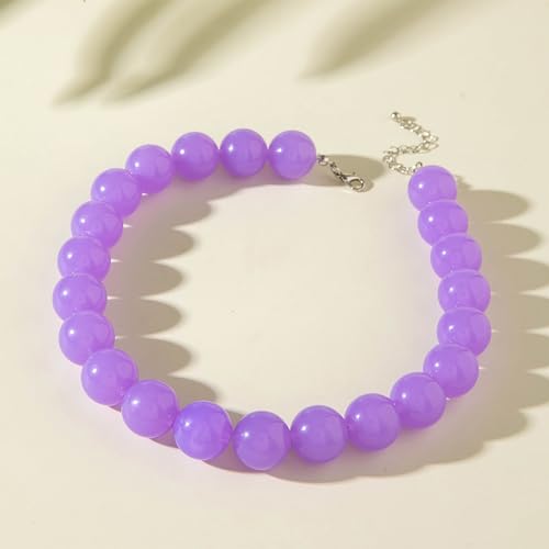 Chunky Acrylic Resin Beaded Necklace for Women Colorful Large Round Choker Adjustable Stack Acrylic Beads Necklace Resin Summer Party Jewelry - style: Purple
