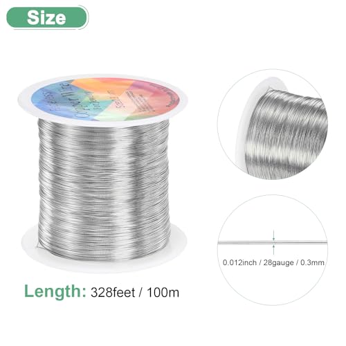 M METERXITY 0.3mm Jewelry Wire, 28 Gauge 328FT Craft Wire Copper Beading Wire for Jewelry Making/Planting/Weaving/DIY Crafting, Soft Metal Wires [100M, Silver White] - color: Silver White, size: 0.3mm 28 Gauge