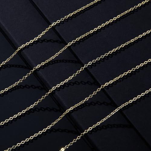 Crisjanggo 32.8 Feet 14K Gold Plated Brass Chains for Jewelry Making Men Women DIY Craft Necklace Bracelet Chains Roll Bulk with Lobster Clasps and Jump Rings - color: Rolo Gold