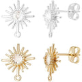 Beebeecraft 12Pcs 2 Colors Cubic Zirconia Stud Earring Findings 18K Gold & 925 Sterling Silver Plated Celestial Sun Earrings Posts with Loop and 12Pcs Ear Nuts for DIY Earrings Jewellery Making - color: Gold & Silver -12pcs