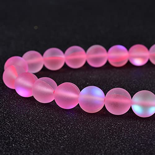 48PCS 8mm Natural Light Pink Mystic Aura Quartz Gemstone Frosted Matte Titanium Round Loose Spacer Beads 15 inch Full Strand Crystal Healing Power Quartz - color: Light Pink, size: 8mm