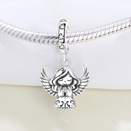 925 sterling silver Bead Charm for Pandora bracelets and Necklaces - Cute Heart Animal Ocean Pendant Bead Charms with Cubic Zirconia Mother's Day Jewelry Making DIY Gifts for Women Wife/Girlfriend - color: Charming Angel Girl Pendant