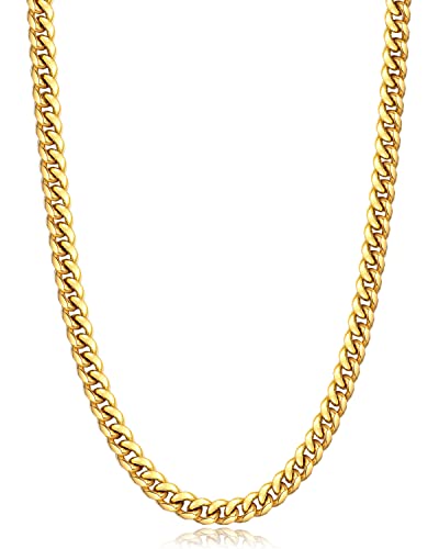 Momlovu Cuban Link Chain Necklace for Men Boys | 316L Stainless Steel Diamond-Cut Cuban Chain, Mens Jewelry, 4mm 6mm 18-26 Inch, Gifts for Men Boys - color: 6mm-18k gold plated, size: 20