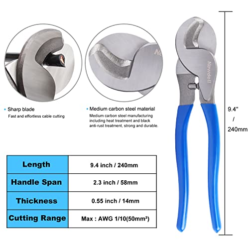 Newdeli Battery Cable Lug Crimping Tool 10-1/0 AWG with Wire Cutter and 60Pcs Copper Ring Terminals 8 Sizes Cable Lugs Set, Heavy Duty Wire Crimper for Battery Wire Terminal - style: Crimper with Cutter and 60Pcs Lugs