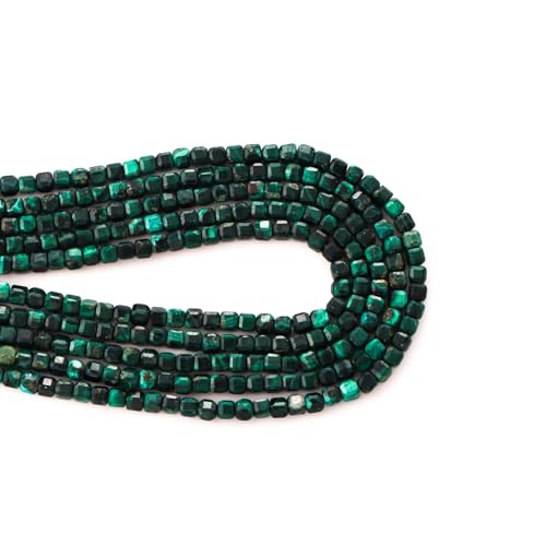 Faceted Natural Malachite 2-3mm Cube Square Loose Beads Gemstone Small Loose Beads Healing Crystal Energy Stone for DIY Jewelry Making 15" - color: Malachite