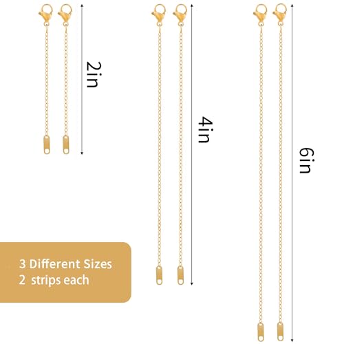 KOPOX 6 Piece Necklace Extender, Gold Plated Necklace Extender, 2", 4", 6" Delicate Necklace Extender Set for Bracelets, Anklets and Jewelry Making (Gold) - color: Gold