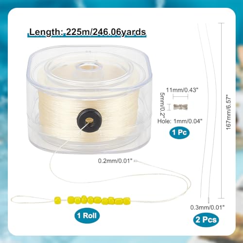 PH PandaHall 246 Yards 0.2mm String for Bracelet Beading Thread Seed Bead Thread Sewing String with Leading Wire and Organizing Case for Leather Stitching Beading Jewelry Bracelets Making Beige - size: 0.2mm, style: Beige