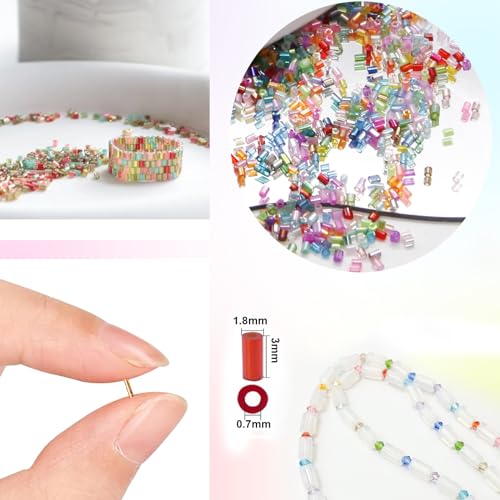 EuTengHao 16800pcs Tube Beads Kit Glass Bugle Seed Beads Small Craft Beads for DIY Crafting Jewelry Making Supplies (3mm, 350 Per Color, 48 Colors)