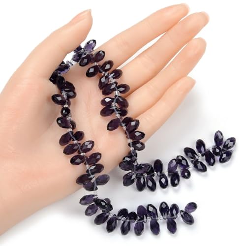 200pcs Czech 12mm Faceted Teardrop Briolette Crystal Glass Loose Beads Pendant Drop Spacer Bulk Amethyst Purple for DIY Jewelry Making CCT2-27 - color: Amethyst, size: 12x6mm - 200pcs