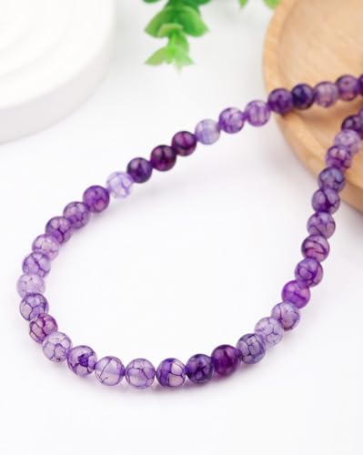 Natural Stone Beads 8mm Polished Round Smooth Gemstone Beads for Jewelry Making Supplies 15 Inch(45 Beads) (Purple Dragon Pattern) - color: Purple Dragon Pattern-45pcs
