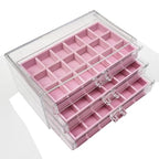 YUFONG Earring Organizer Box Acrylic Jewelry Organizer with 3 Drawers 54 Adjustable Grids Clear Stackable Earring Holder Velvet Trays Ring Display Case for Women Girls (Pink) - color: Pink