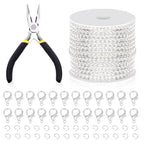 Swpeet 102Pcs Silver 3mm by 10 Yard Length Jewelry Making Chains Kit with Jump Rings, Lobster Clasps and Jewelry Plier, Necklace Chains Flat Cable Link Chain Bulk Ideal for DIY Craft Jewel Making - color: Silver