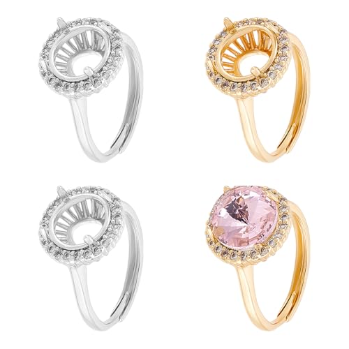UNICRAFTALE 4Pcs 2 Colors 4 Prong Ring Blanks Adjustable Claw Prong Ring Blank Round Cubic Zirconia Ring Components Rhinestone Claw Prong Rings Settings Gemstones Ring Bases for DIY Jewelry Making 17.7-18m