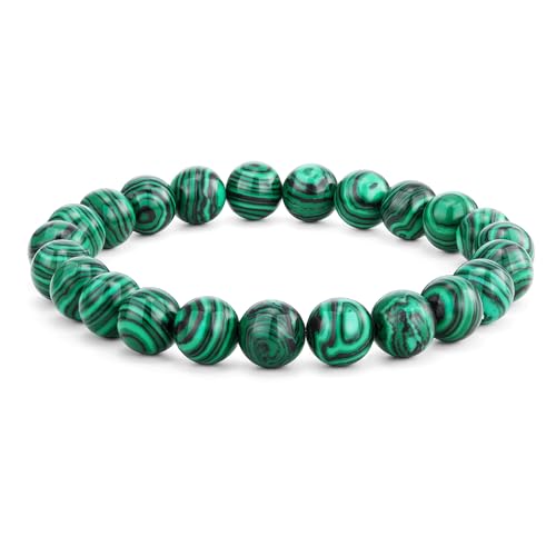 Crystal Vibe 8mm Beaded Bracelets For Women Men - Healing Crystal Bracelet - Adjustable Size - color: malachite