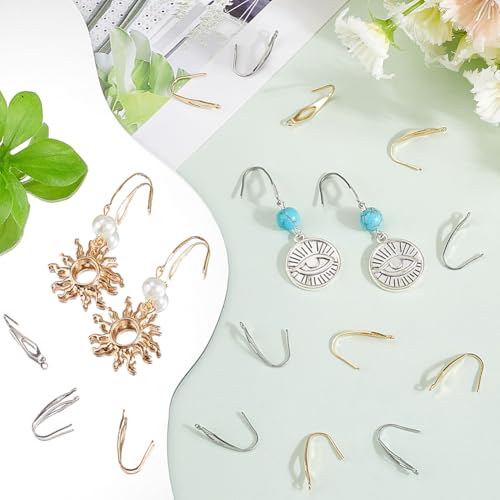 SUNNYCLUE 1 Box 80Pcs French Hook Ear Wires Stainless Steel Earring Hooks Metal 18K Gold Plated Silver Wide Fishing Earrings Wire Hook with Vertical Loop for Jewelry Making Findings DIY Crafts Women - style: Teardrop 2