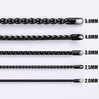 Fiusem Black Wheat Chains for Men and Women, 2/2.5/3/4/5mm Stainless Steel Necklace Chain, Mens Necklace Jewelry Gift 16-28 Inch - size: 16 Inches, style: Black 2MM