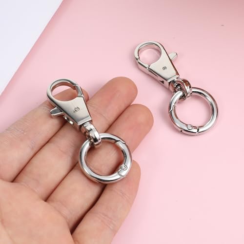 2 Pcs Double Opening Keychain Clip, Heavy Duty Zinc Alloy Swivel Clasp Clip Metal Swivel Snap Hooks Lobster Clasp with Key Ring for DIY Craft Lanyard Purse Making Jewelry Travel Accessories (Silver) - color: Silver