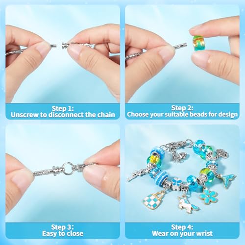 BLmukce Charm Bracelet Making Kit for Girls Ages 8-12, DIY Jewelry Making Kit & Craft Set with Beads, Charms & Necklace Kit Birthday Christmas Gift for Kids 4-6 7 8 Years Old Girl - color: Blue