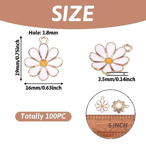 Beadthoven 100pcs Enamel Charms Cherry Blossom Daisy Flower Pendants Gold Plated Small Cute Bulk for Jewelry Making Bracelet Necklace Earrings Keychain DIY Accessories - color: Daisy*-White