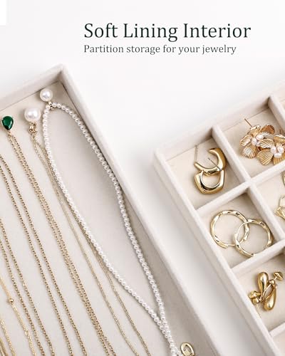 Stackable Jewelry Organizer Trays with Removable Dividers, 2-Tray Beige Jewelry Drawer Organizer Set for Earrings, Necklaces, Rings & Bracelets Gift for Her - size: 2 Layers