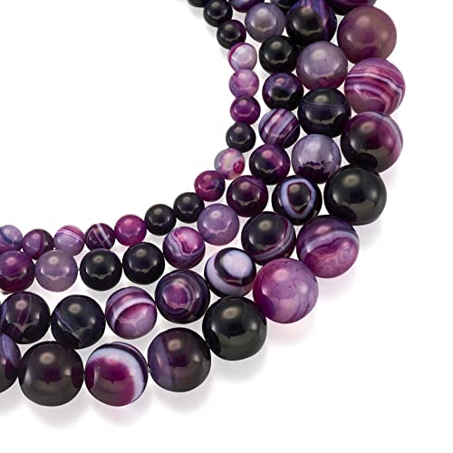 Craftdady 4 Strand Natural Round Stone Beads 6-12mm Purple Striped Banded Agate Loose Beads Energy Healing Gemstone Beads for DIY Bracelets Necklaces Earrings Jewelry Crafts, Total About 177pcs - color: Purple Striped Agate