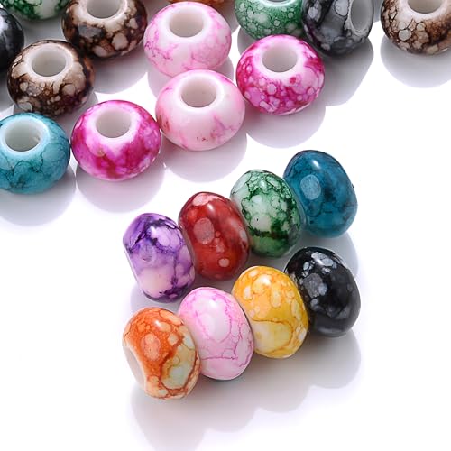 PIPITREE 100PCS Acrylic Beads 15 * 9mm Focal Beads for Pens Acrylic Flat Bulk Bead Blue and White Porcelain Style 6mm Large Hole Bead for Keychains Beadable Pen DIY Crafts Jewelry Making & Gift Giving - color: Blue and White Porcelain Style