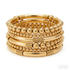 5Pcs Gold Bead Bracelets Set for Women,14K Gold Plated Stackable Bead Ball Bracelets Set,Adjustable Chunky Bangles Bracelets,Boho Stretch Bead Ball Bracelet for Women - color: 5Gold