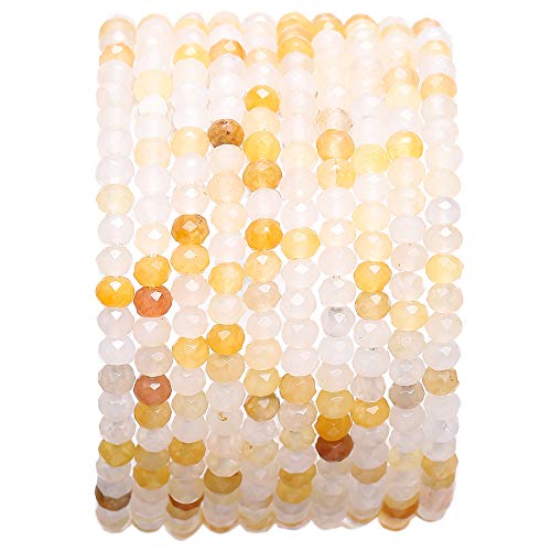BEADIA Faceted Natural Yellow Jade Stone Rondelle 3x4mm Loose Semi Gemstone Beads for Jewelry Making 38cm - color: Yellow Jade Faceted Rondelle, size: 3x4mm