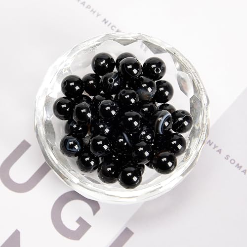 48Pcs 8mm Black Striped Agate Natural Round Loose Real Stone Beads Gemstone Genuine for DIY Hand Made Craft Jewelry Bracelet Earring Necklace String Making Energy Healing Power - color: Black Striped Agate, size: 8mm