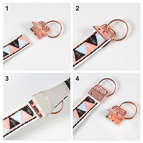 SPEEDWOX 20 Pcs 0.8" Rose Gold Key Fob Hardware Set, 8 Inches Glass Breaking Pliers with Rubber Tips, for Wristlet Keychain Key Lanyard Making - size: 0.8" Rose Gold