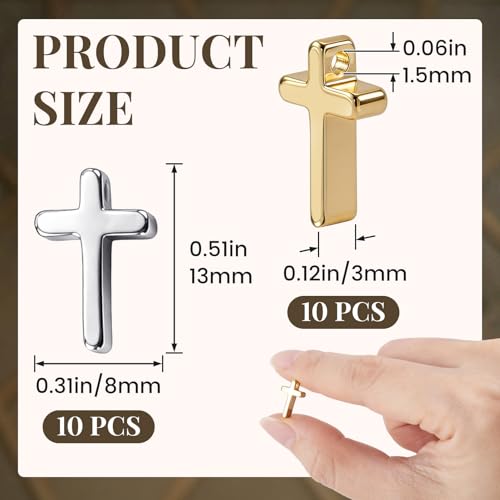 20 Pcs Cross Charms for Jewelry Making, Religious Cross Beads for Bracelets, Crosses for Jewelry Making, Bracelets, Necklaces, DIY Crafts (Rose Gold, Silver) - color: 20pcs, 8x13mm, Gold, Silver