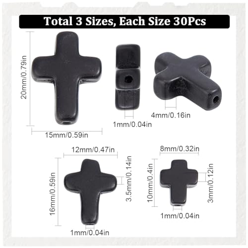 SUNNYCLUE 1 Box 90Pcs Black Cross Beads 3 Sizes Small Stone Cross Bead 10/16/20mm Mini Tiny Synthetic Turquoise Gemstone Beads Charms Easter Holiday Pocket Crosses for Jewelry Making Kits - color: 90pcs 10/16/20mm Black Cross Beads