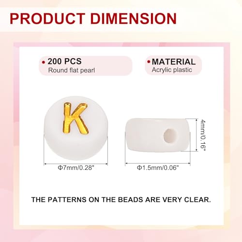 HARFINGTON 200 Pcs 4x7mm Acrylic Letter Beads, Round White Alphabet Beads Letter K, Alphabet Spacer Beads for Jewelry Making Bracelets Necklaces - style: Letter K