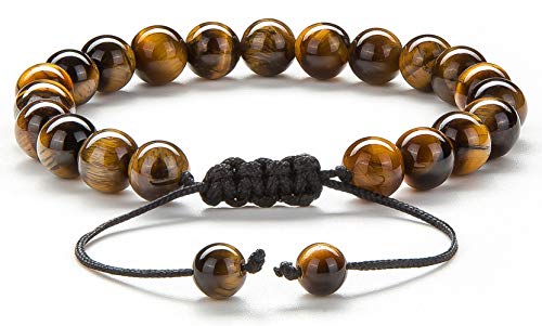 Hamoery Men Women 8mm Tiger Eye Stone Beads Bracelet Elastic Natural Stone Yoga Bracelet Bangle - color: Tiger Eye Stone-21018