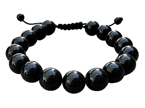 GAF TREASURES Grade A ++ Gemstone Round Bead Adjustable Bracelet 10mm, Genuine Crystal Bead Bracelet, Gift for Men & Women - color: Black Tourmaline