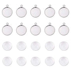 FASHEWELRY 10 Sets Stainless Steel Flat Round Bezel Pendant Trays with Half Round Glass Cabochon Clear Dome for DIY Jewelry Making - color: 16mm-10 Sets