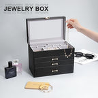 Jewelry Organizer Jewelry Boxes for Women, Jewelry Box with Clear Glass Lid 4-Tier with 3 Drawers, Gift for Women Girl, Black Glass Lid - color: Black Glass Lid