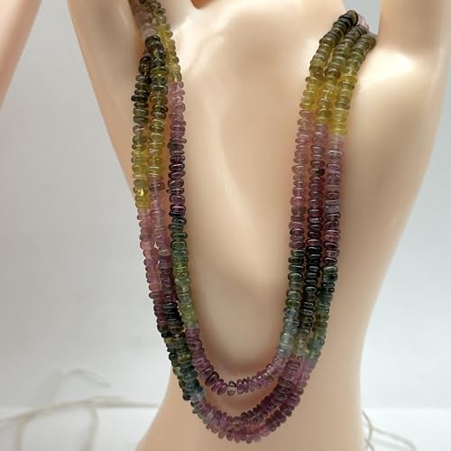 Stone2wear 3-4mm Natural Multi Color Tourmaline Rondelle Beads (16 Inch Strand) Smooth Gemstones - Genuine Birthstone for Handmade Jewelry Design & Wire Wrapping