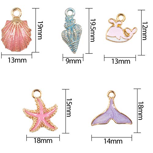 AUEAR, 30 Pack Ocean Starfish Conch Seashell Enamel Charms Pendants for DIY Jewelry Making (Ocean Style 2) - color: Ocean Charms 2, size: 30 Pack