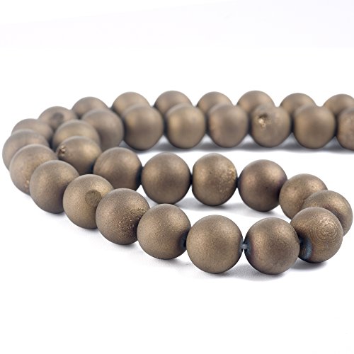 RUBYCA Round Dyed Electroplated Druzy Agate Quartz Crystal Gemstone Beads (1 Strand, Brown, 8mm) - color: Brown, size: 8mm