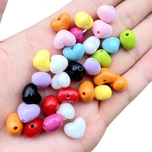 200Pcs Juimtien Acrylic Heart Beads Colorful Love Heart Charms for Jewelry Making DIY Earrings Bracelets Necklaces Craft Keychains-A