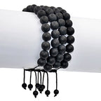 AD Beads Natural 10mm Gemstone Bracelets Healing Power Crystal Macrame Adjustable 7-9 Inch - color: Matte Black Onyx