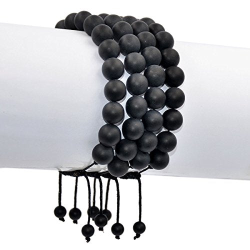 AD Beads Natural 10mm Gemstone Bracelets Healing Power Crystal Macrame Adjustable 7-9 Inch - color: Matte Black Onyx