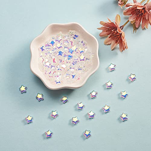 UR URLIFEHALL 100 Pcs Clear AB Star Glass Beads Twinkle Star Beads Tiny Glass Beads for Earring Bracelet Necklace Jewelry DIY Craft Making - color: 100pcs-8x8.5x4mm-clear AB plated star glass beads