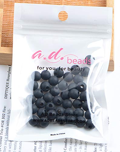 AD Beads Natural Gemstone 8mm Round Loose Beads Big Hole 2.5mm Sized 40pcs (Matte Black Onyx) - color: Matte Black Onyx