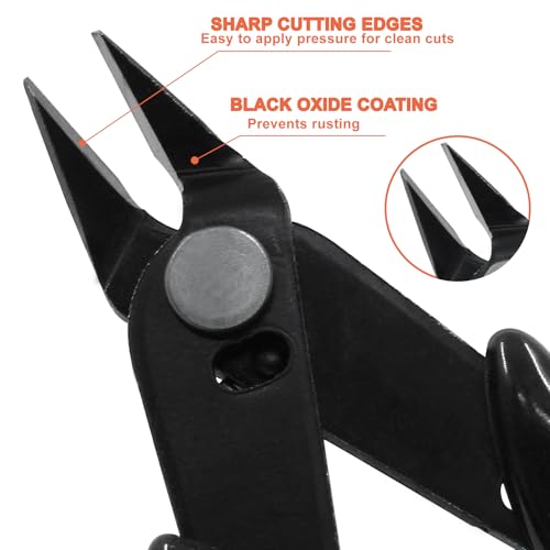 Murtenze 3 Pack 170ii Wire Flush Snips Micro Wire Cutters, Blue Nippers Diagonal Cutters 3D Printer Filament Pliers Tool for Cutting Electronics,Wires(5 Inch, Black) - color: Black