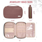 Jewelry Travel Case Organizer for Necklaces, Earrings, Rings, Bracelet, Watch, Soft Sided, Red Sandalwood - color: Rosewood Pink